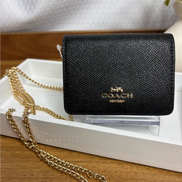 Coach Black Leather Mini Crossbody with Gold Chain - Picture 2 of 10